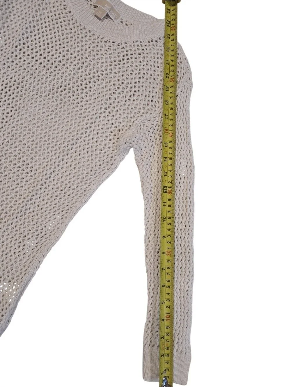 Michael Michael Kors White Open-Knit Crewneck Sweater Size XS